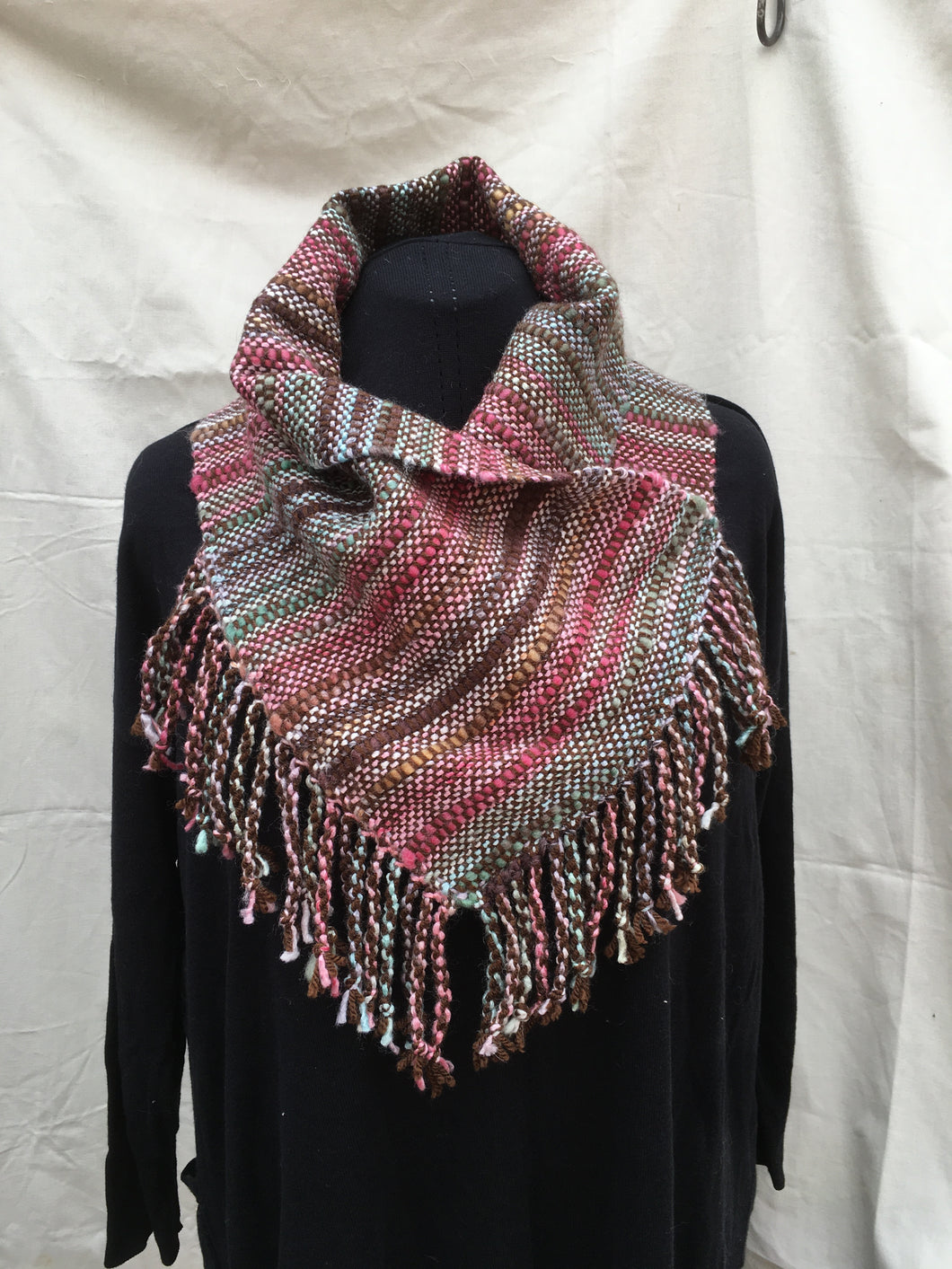 Silk and wool fringed cowl