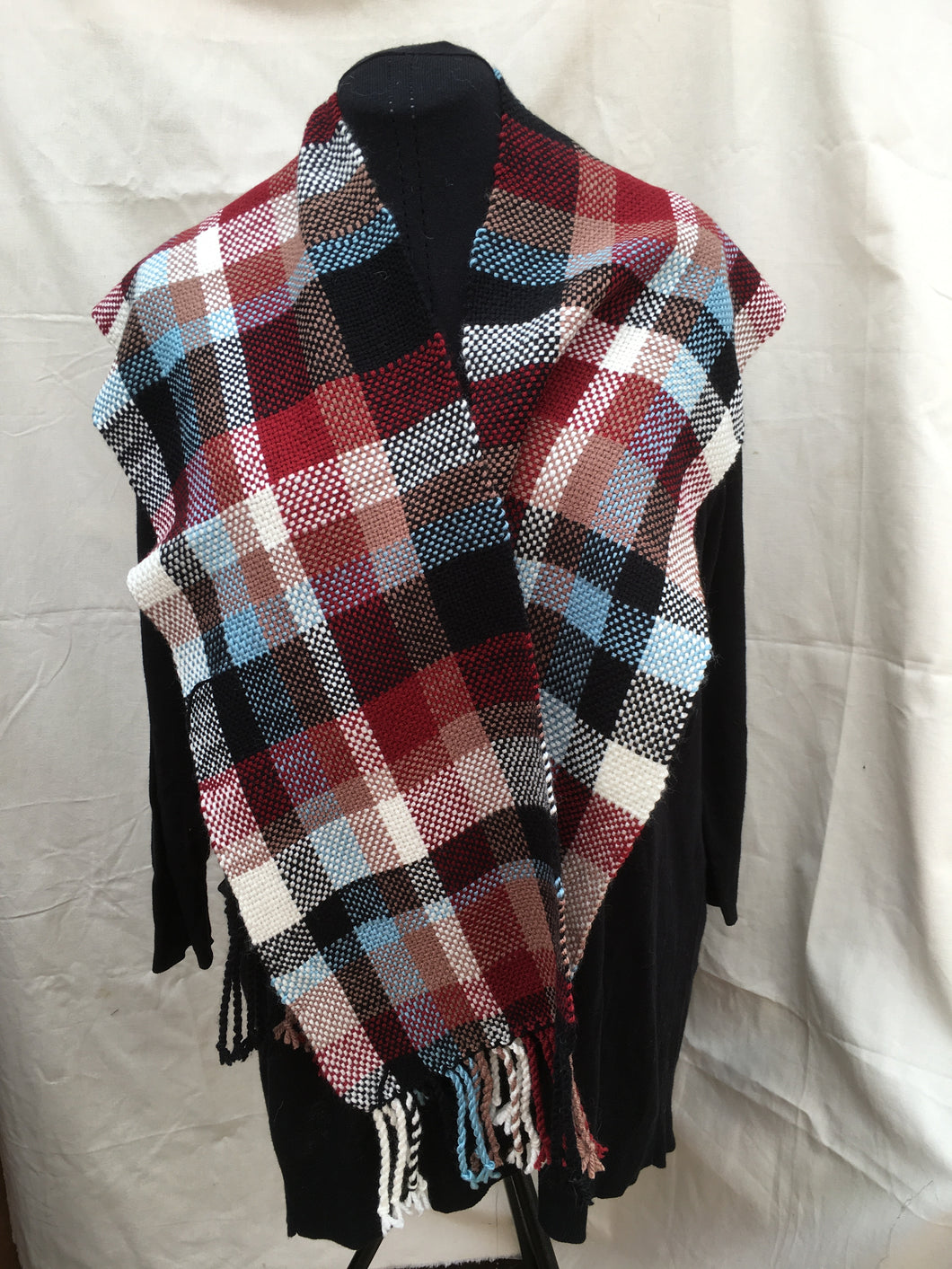 Favourite Vee backed  mixed colour plaid scarf/shawl
