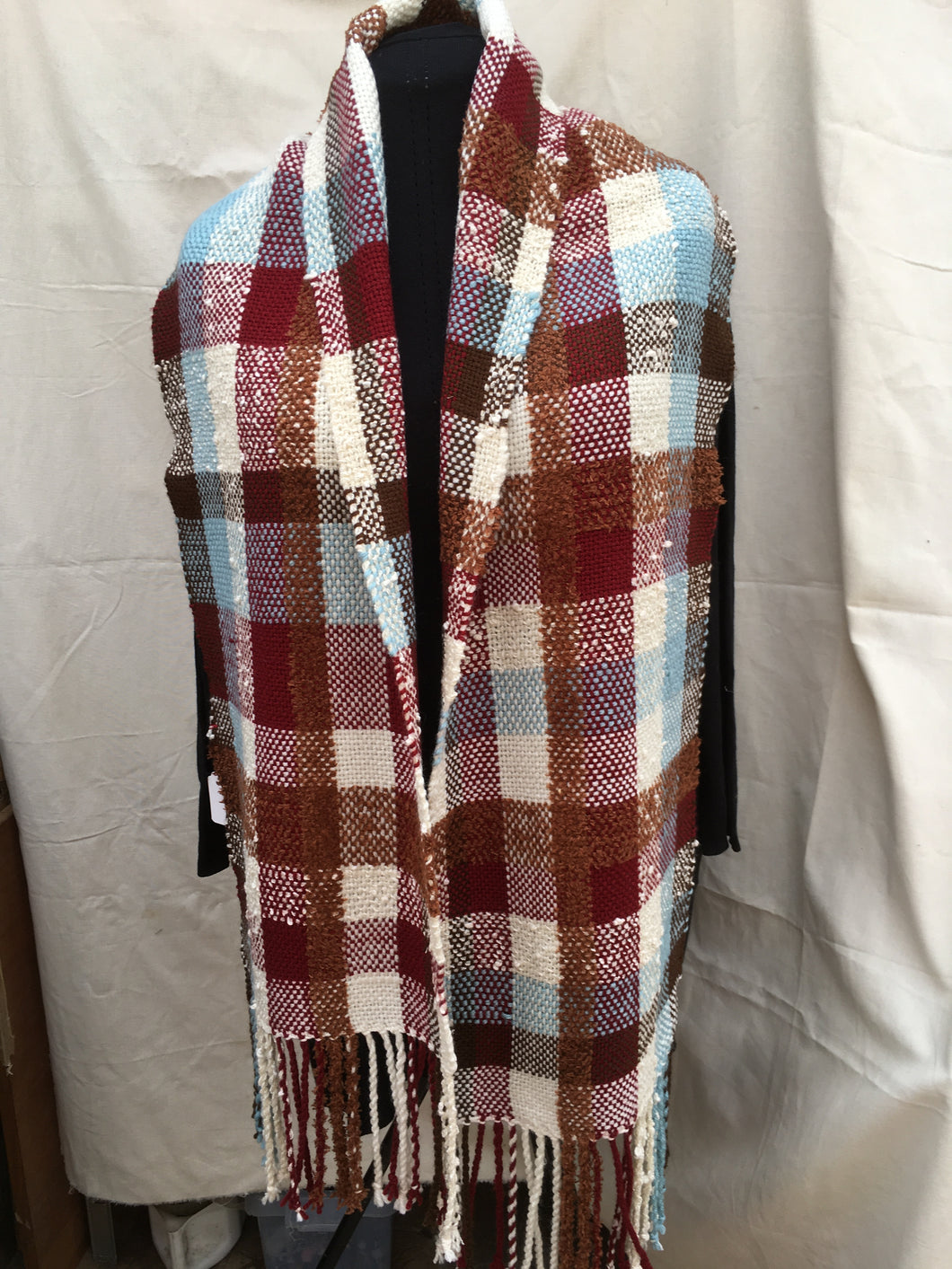 freehand plaid scarf in a silk/wool mix with acrylic warp