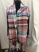 Load image into Gallery viewer, freehand plaid scarf in a silk/wool mix with acrylic warp
