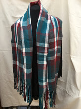 Load image into Gallery viewer, wide scarf in softest acrylic with freehand plaid pattern
