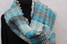 Load image into Gallery viewer, freehand plaid scarf in a cotton  mix with boucle and wool warp

