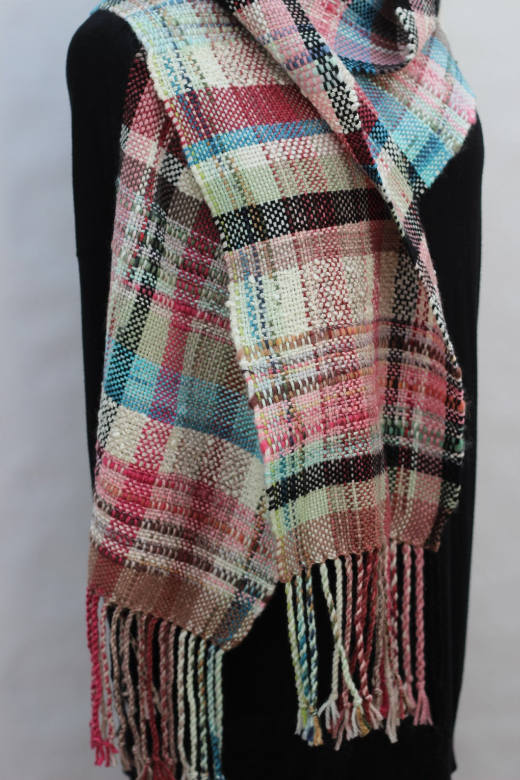 freehand plaid scarf in a silk/wool mix with acrylic warp