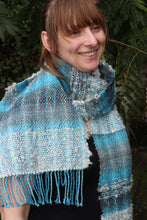 Load image into Gallery viewer, freehand plaid scarf in a cotton  mix with boucle and wool warp
