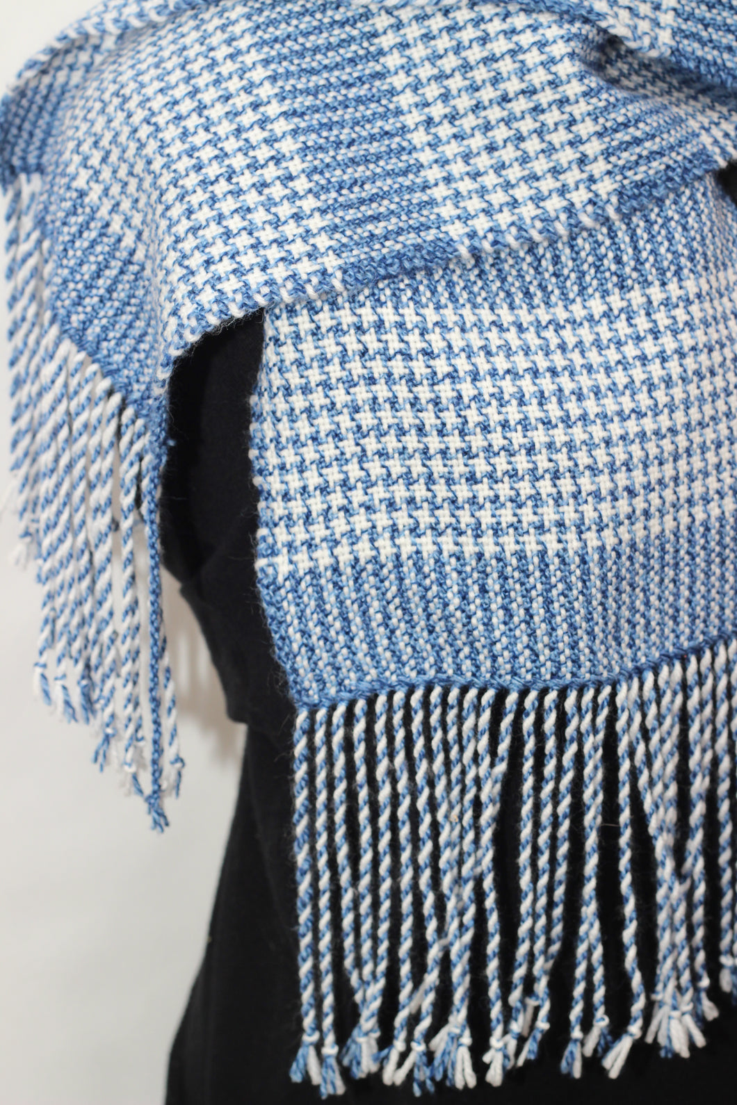 classic blue and white dress/day scarf with houndstooth highlights